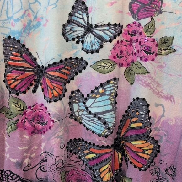 Colorful Butterfly and Floral Long Sleeve Top - Picture 4 of 7